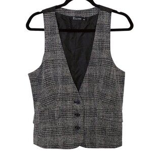 New York & Company Black Gray Plaid Button Front Vest 10
